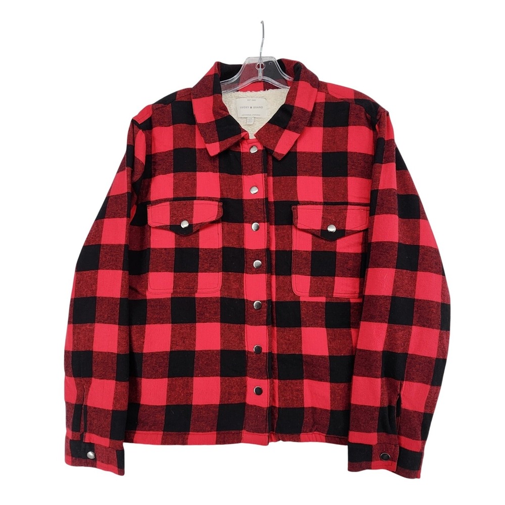 Lucky Brand Large Red Buffalo Plaid Sherpa Lined Shirt Jacket Shacket 7WD3351 L